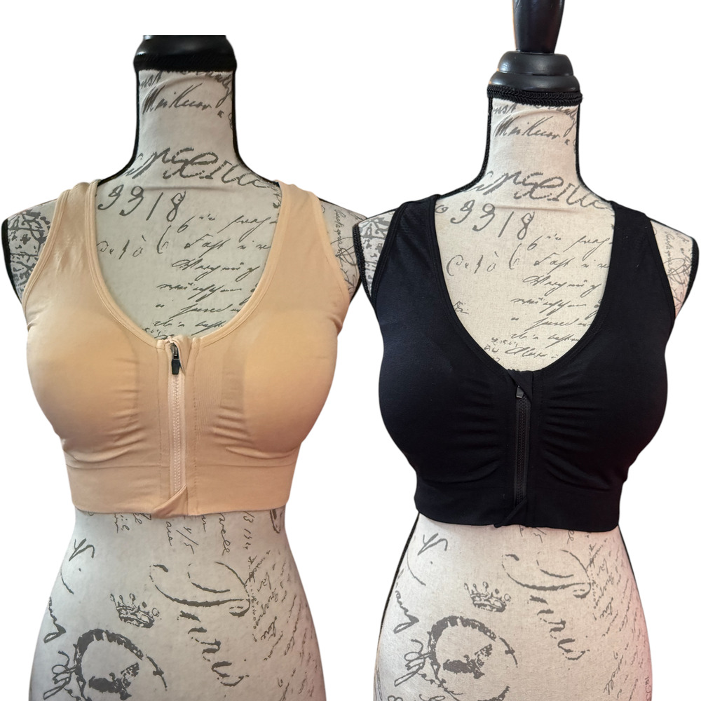 Set Of 2 Zipper Front Stretch Sports Bras Size Medium